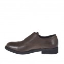 Men's elegant shoe with captoe and two buckles in brown leather - Available sizes:  36, 48, 50