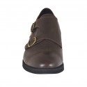 Zapato elegante para hombre con puntera y dos hebillas en piel marron - Tallas disponibles:  36, 48, 50