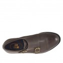 Men's elegant shoe with captoe and two buckles in brown leather - Available sizes:  36, 48, 50