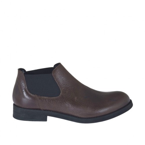 Zapato alto al tobillo para hombres con elasticos en piel marron - Tallas disponibles:  47, 50