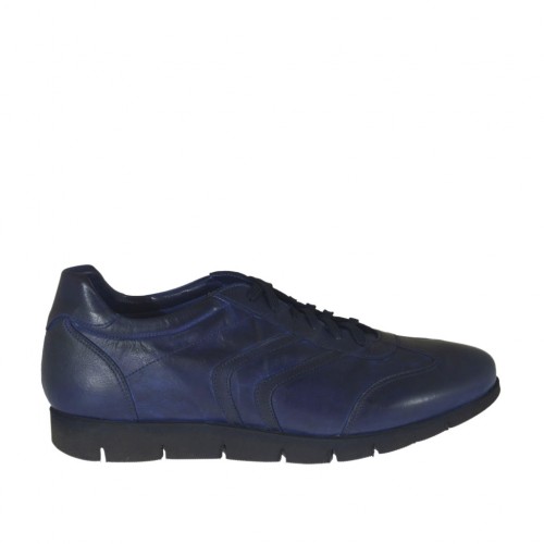 Zapato deportivo con cordones para hombre en piel azul-negra - Tallas disponibles:  47