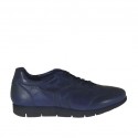 Chaussure sportif à lacets pour hommes en cuir bleu-noir - Pointures disponibles:  47