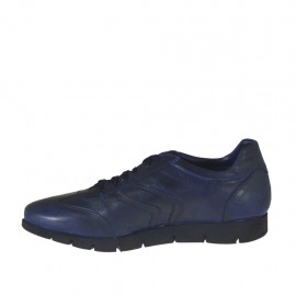 Men's laced sports shoe in blue-black leather - Available sizes:  47 2