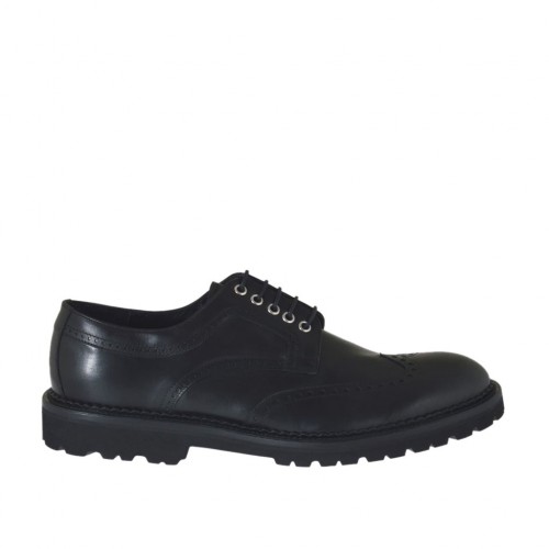 Chaussure derby à lacets pour hommes avec bout golf en cuir noir - Pointures disponibles:  47