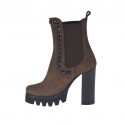 Woman's ankle boot with elastic bands and studs in brown nubuck leather heel 10 - Available sizes:  42