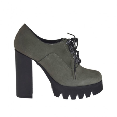 Chaussure à lacets pour femmes en cuir nubuck gris talon 10 - Pointures disponibles:  42