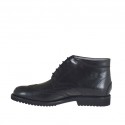 Men's ankle-high laced shoe with Brogue pattern in black leather - Available sizes:  38, 46