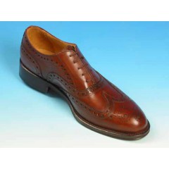 Men's laced Oxford shoe with Brogue decorations in mohogany brown leather - Available sizes:  52, 54 2