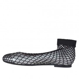 Woman's rounded ballerina shoe in steel grey laminated leather with net heel 1 - Available sizes:  32, 33 2
