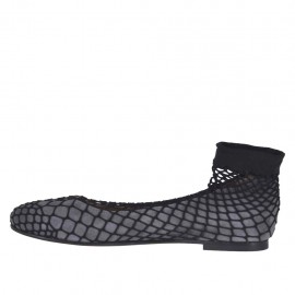 Woman's ballerina shoe with round tip in dark grey suede with net heel 1 - Available sizes:  32, 33 2
