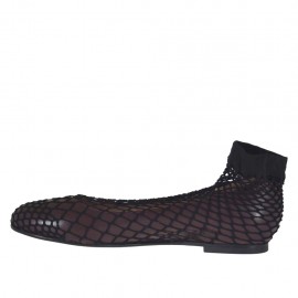 Ballerine à bout rondu pour femmes en cuir bordeaux avec tissu resillé talon 1 - Pointures disponibles:  32, 33 2