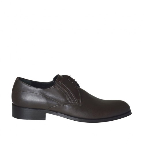 Chaussure derby elégant avec elastiques et lacets pour hommes en cuir doux marron - Pointures disponibles:  47, 48, 50
