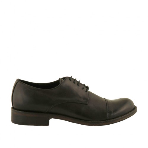 Zapato derby elegante con cordones y puntera para hombre en piel de color negro con punta redondeada - Tallas disponibles:  36, 50