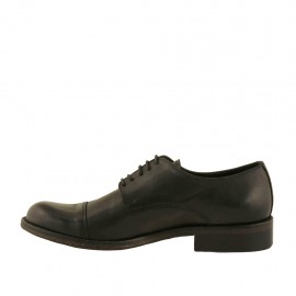 Men's elegant laced derby shoe with captoe in black leather with rounded tip - Available sizes:  36 2