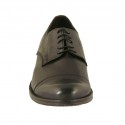 Men's elegant laced derby shoe with captoe in black leather with rounded tip - Available sizes:  36, 50