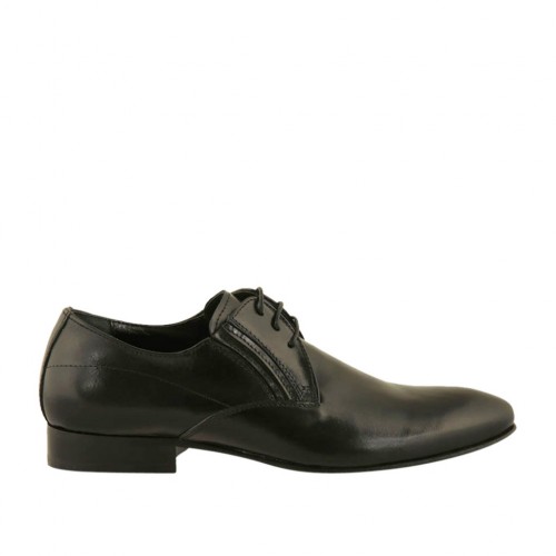 Scarpa derby elegante da uomo stringata con elastici a forma affusolata in pelle liscia nera - Misure disponibili: 36, 47, 48, 50