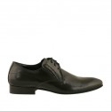 Men's elegant pointy laced derby shoe with elastic bands in smooth black leather - Available sizes:  36, 47, 48, 50