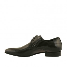 Chaussure derby élégant effilée à lacets avec elastiques pour hommes en cuir doux noir - Pointures disponibles:  36, 50 2