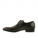 Men's elegant pointy laced derby shoe with elastic bands in smooth black leather - Available sizes:  36, 47, 48, 50