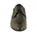 Men's elegant pointy laced derby shoe with elastic bands in smooth black leather - Available sizes:  36, 47, 48, 50