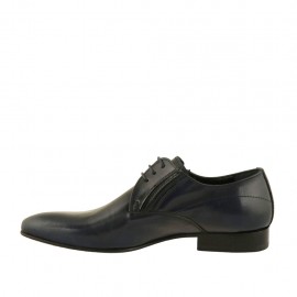 Scarpa derby elegante da uomo stringata con elastici a forma affusolata in pelle liscia blu - Misure disponibili: 47, 50 2