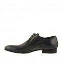 Men's elegant pointy laced derby shoe with elastic bands in smooth blue leather - Available sizes:  47, 48, 50