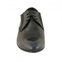 Men's elegant pointy laced derby shoe with elastic bands in smooth blue leather - Available sizes:  47, 50