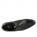 Men's elegant pointy laced derby shoe with elastic bands in smooth blue leather - Available sizes:  47, 50