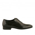 Elegant men's pointy Oxford shoe with laces in black smooth leather - Available sizes:  47, 49, 50