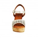 Woman's strap sandal in pearled silver pierced leather with platform and wedge 9 - Available sizes:  42, 43