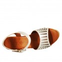 Woman's strap sandal in pearled silver pierced leather with platform and wedge 9 - Available sizes:  42, 43