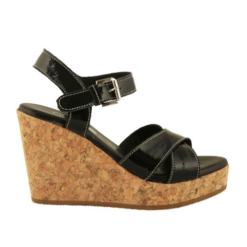 Sandalo da donna in vernice nera con cinturino, plateau e zeppa 9 - Misure disponibili: 34, 42, 43, 44, 45