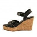 Woman's strap sandal in black patent leather with platform and wedge 9 - Available sizes:  42