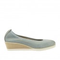 Zapato de salon para mujer en piel azul grisada cuña 4 - Tallas disponibles:  42