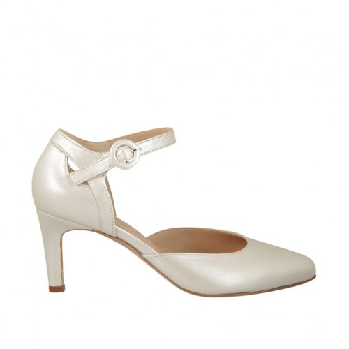 Decolté da donna con cinturino in pelle avorio perlato tacco 7