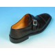 Men's elegant shoe with buckle and floral captoe in black leather - Available sizes:  50, 52, 53, 54