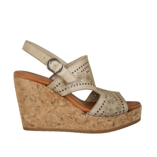 Woman's sandal in taupe pierced leather with platform and wedge 9 - Available sizes:  42