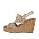 Woman's sandal in taupe pierced leather with platform and wedge 9 - Available sizes:  42