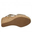 Sandalia para mujer en piel perforada color gris pardo con plataforma y cuña 9 - Tallas disponibles:  42, 43