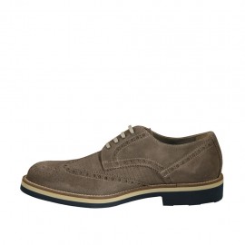 Chaussure derby sportif à lacets avec bout Brogue pour hommes en daim et daim imprimé taupe  - Pointures disponibles:  46 2