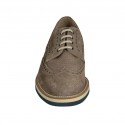 Men's casual laced derby shoe with Brogue decorations in taupe suede and printed suede - Available sizes:  46