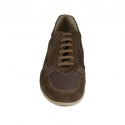 Men's laced sports shoe in taupe suede and grey leather and fabric - Available sizes:  47