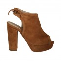 Woman's laced sandal in tan brown suede with platform and heel 10 - Available sizes:  42