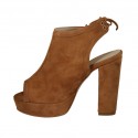 Sandalia para mujer con plataforma y cordones en gamuza cognac tacon 10 - Tallas disponibles:  42