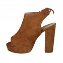 Woman's laced sandal in tan brown suede with platform and heel 10 - Available sizes:  42