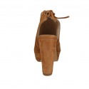 Woman's laced sandal in tan brown suede with platform and heel 10 - Available sizes:  42