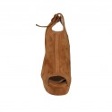 Sandalia para mujer con plataforma y cordones en gamuza cognac tacon 10 - Tallas disponibles:  42