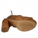 Woman's laced sandal in tan brown suede with platform and heel 10 - Available sizes:  42