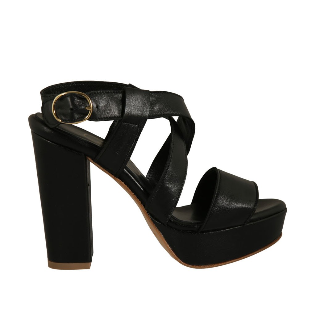 Sandalia para mujer con plataforma en piel negra tacon 10