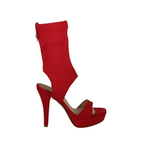 Sandalo da donna con plateau in tessuto elasticizzato rosso tacco 11 - Misure disponibili: 32, 33, 34, 42, 43, 46